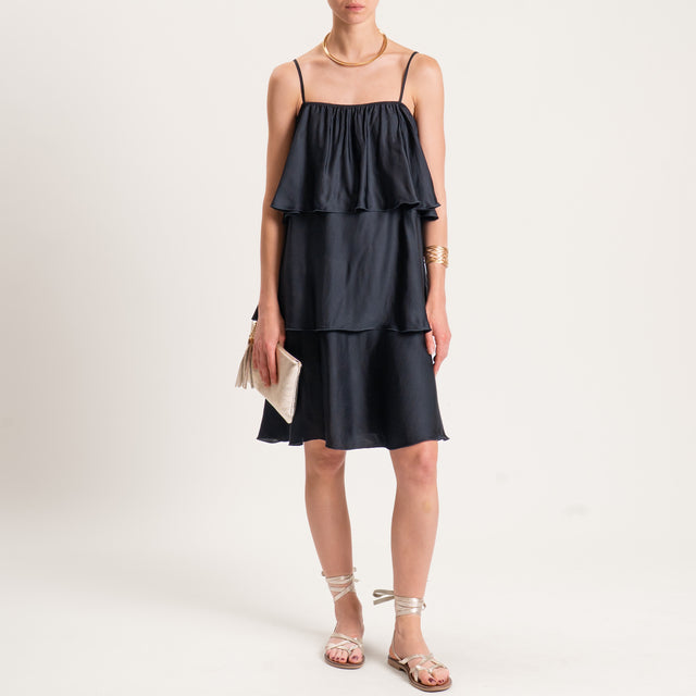 Motel-Abito in satin con balze - nero
