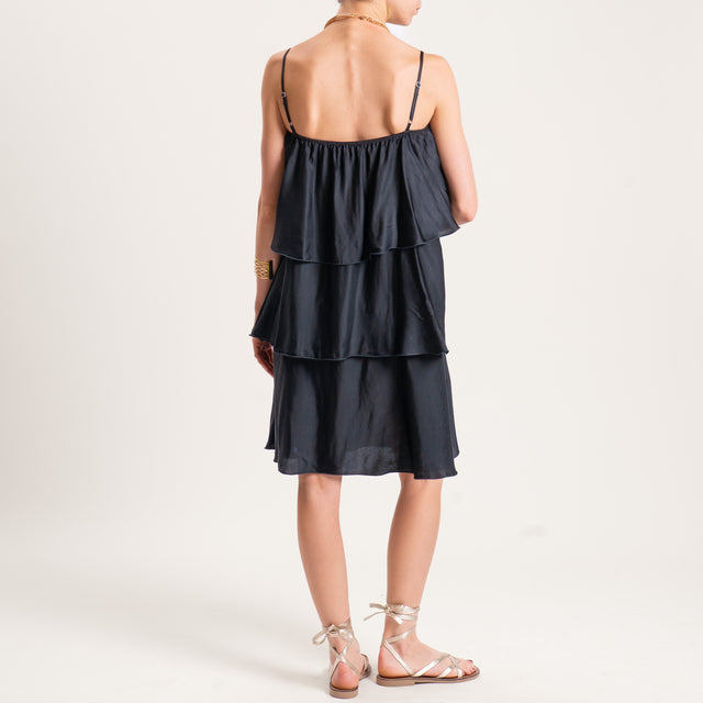 Motel-Abito in satin con balze - nero