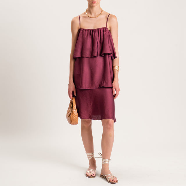 Motel-Abito in satin con balze - vino