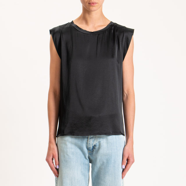 Motel-Blusa smanicata in satin - nero