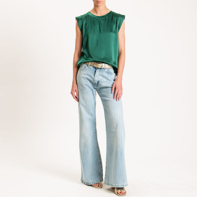 Motel-Blusa smanicata in satin - verde