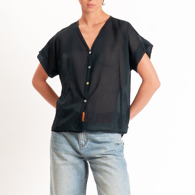 Motel-Camicia mussola smanicata - nero
