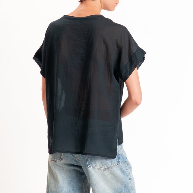 Motel-Camicia mussola smanicata - nero