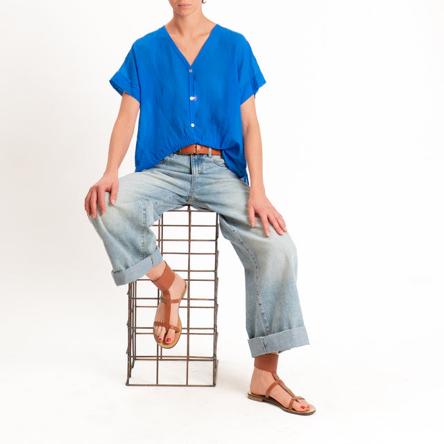 Motel-Camicia mussola smanicata - bluette