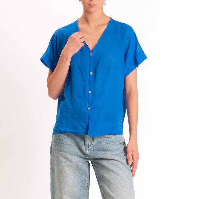 Motel-Camicia mussola smanicata - bluette