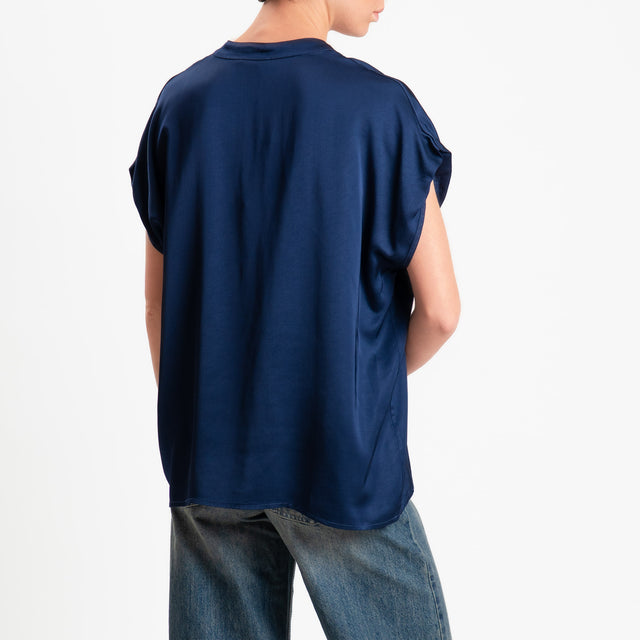 Motel-Blusa chester smanicata in satin - blu