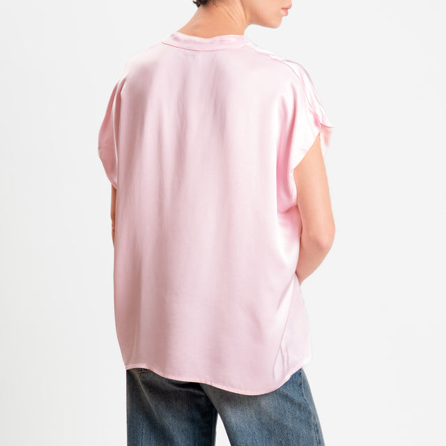 Motel-Blusa chester smanicata in satin - pink