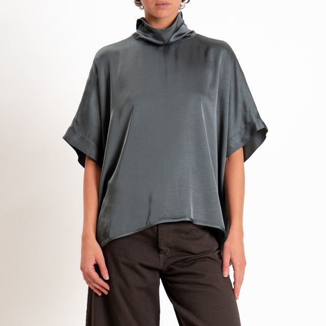 Motel-Blusa in satin oversize - piombo