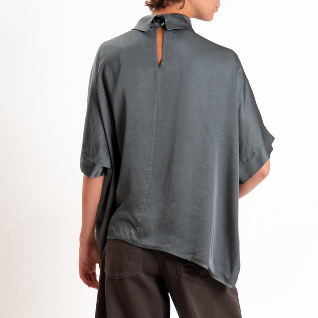 Motel-Blusa in satin oversize - piombo