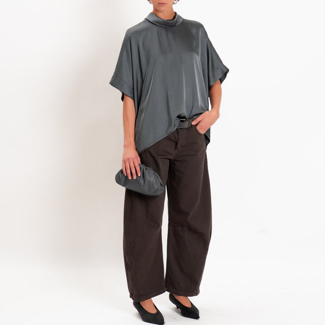 Motel-Blusa in satin oversize - piombo