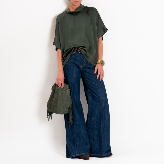 Motel-Blusa in satin oversize - militare