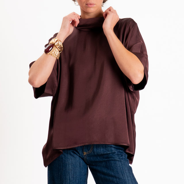 Motel-Blusa in satin oversize - burgundy