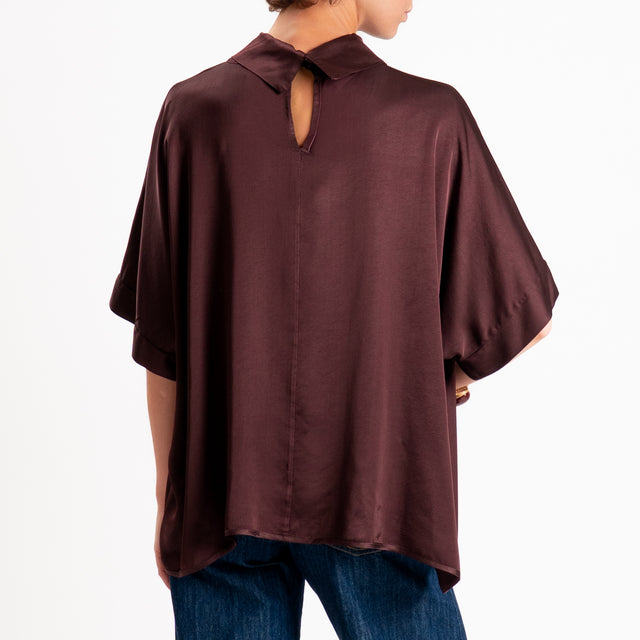 Motel-Blusa in satin oversize - burgundy