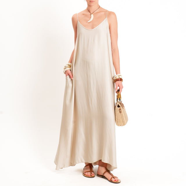 Motel-Abito in satin tasche laterali - avena