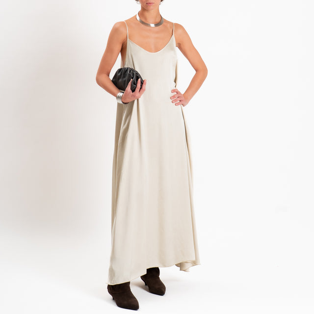 Motel-Abito in satin bretelle regolabili con tasch - sand