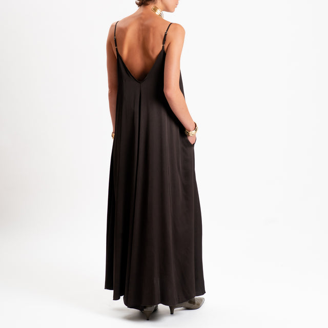 Motel-Abito in satin bretelle regolabili con tasch - moka