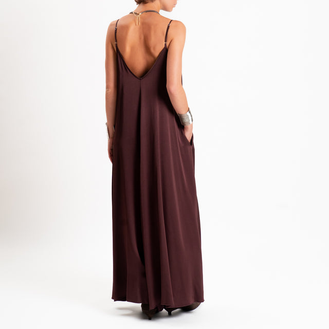 Motel-Abito in satin bretelle regolabili con tasch - burgundy