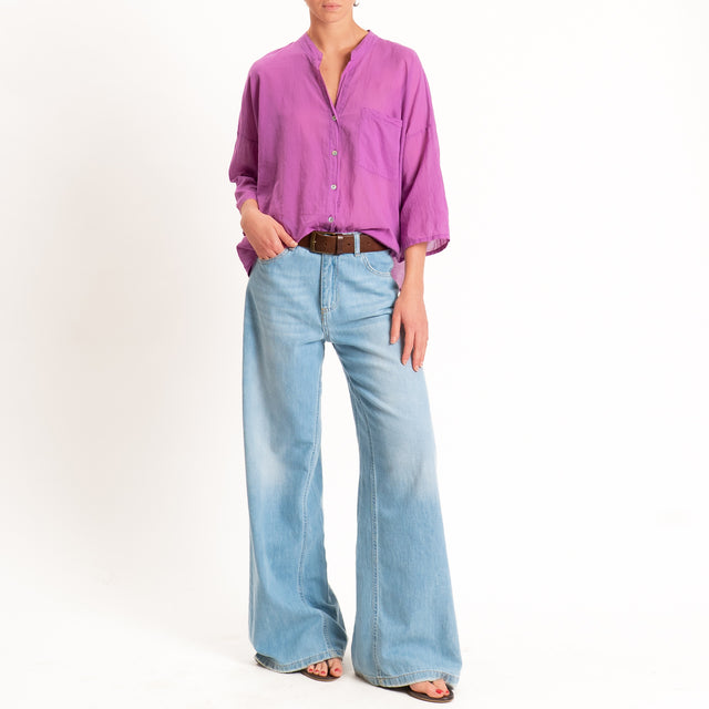 Motel-Camicia mussola collo coreana con taschino - malva