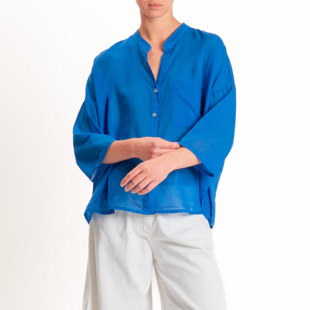 Motel-Camicia mussola collo coreana con taschino - royal