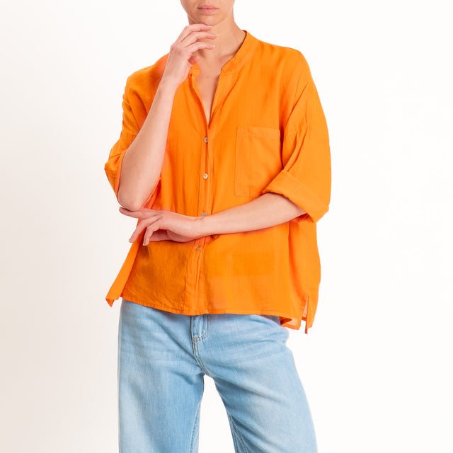 Motel-Camicia mussola collo coreana con taschino - arancione