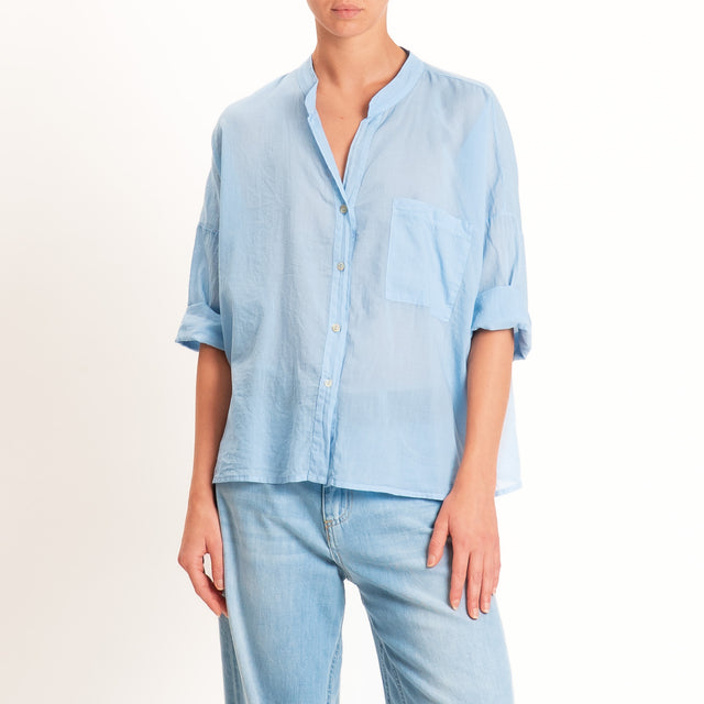 Motel-Camicia mussola collo coreana con taschino - azzurro