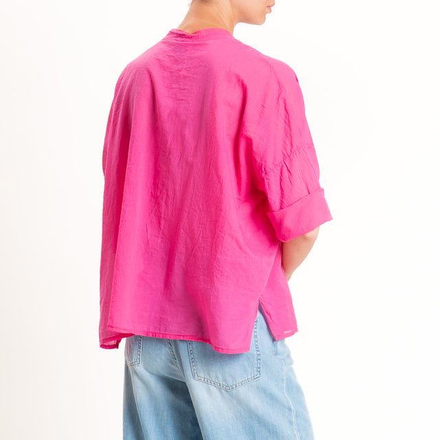 Motel-Camicia mussola collo coreana con taschino - bouganville