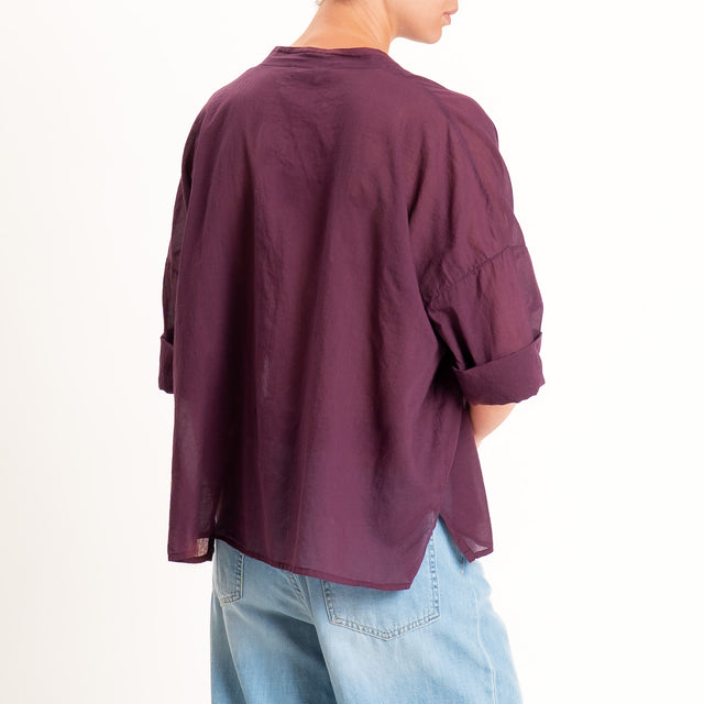 Motel-Camicia mussola collo coreana con taschino - burgundy