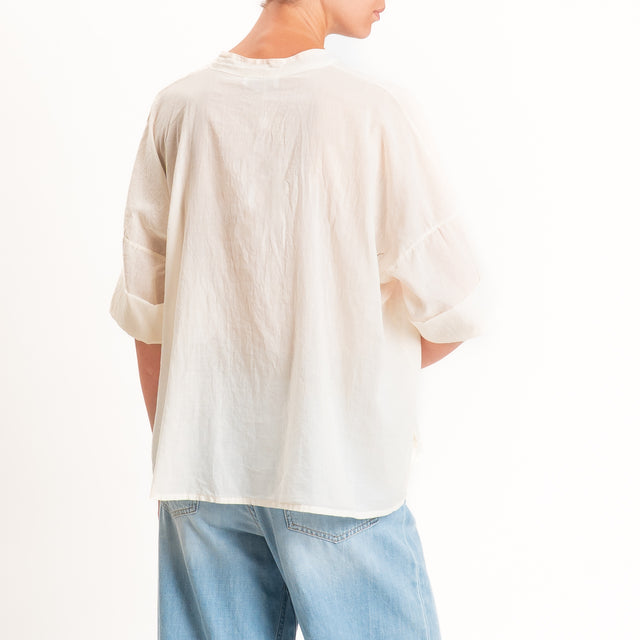 Motel-Camicia mussola collo coreana con taschino - burro