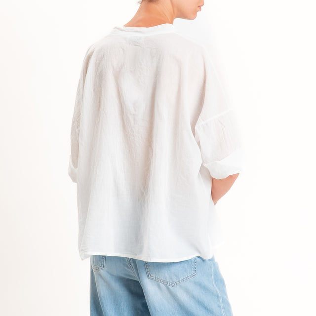 Motel-Camicia mussola collo coreana con taschino - latte