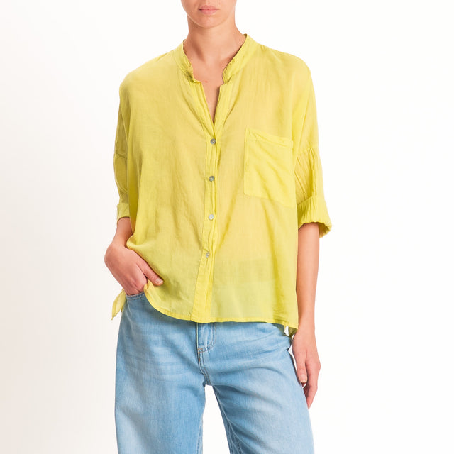 Motel-Camicia mussola collo coreana con taschino - lime