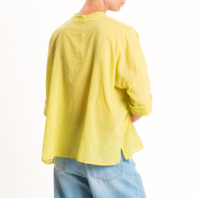 Motel-Camicia mussola collo coreana con taschino - lime