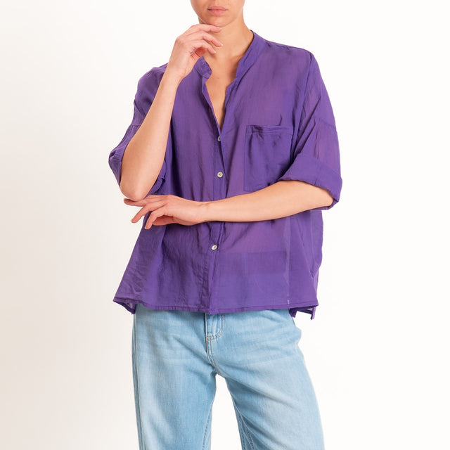 Motel-Camicia mussola collo coreana con taschino - viola