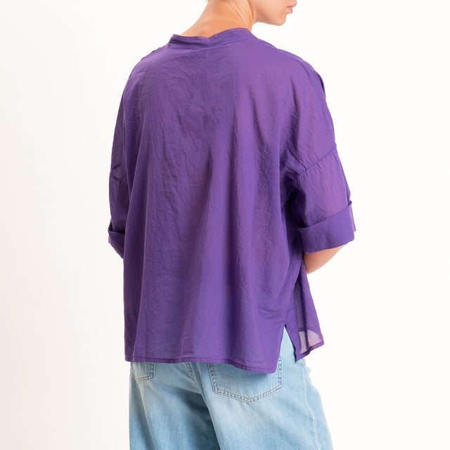 Motel-Camicia mussola collo coreana con taschino - viola