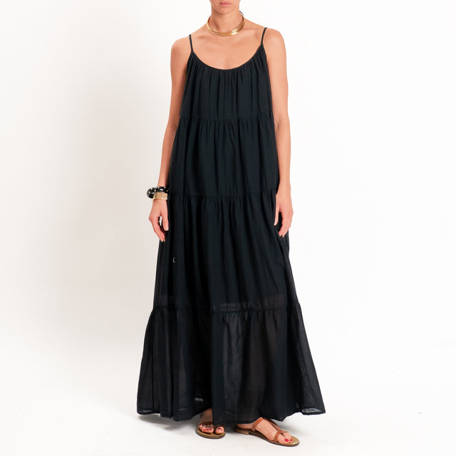 Motel-Abito mussola con balze - Nero