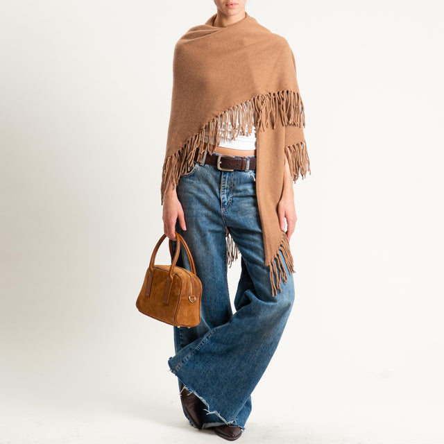 Motel-Mantella con frange 100% lana - camel