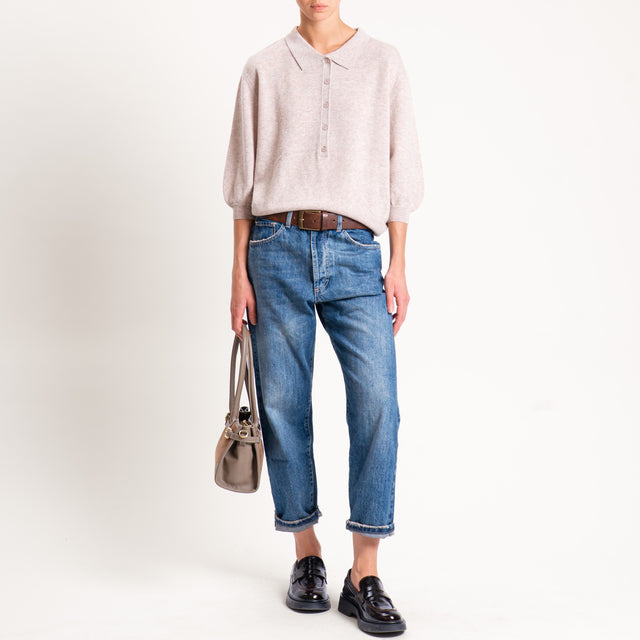 Motel-Maglia 100 % lana collo polo - beige melange