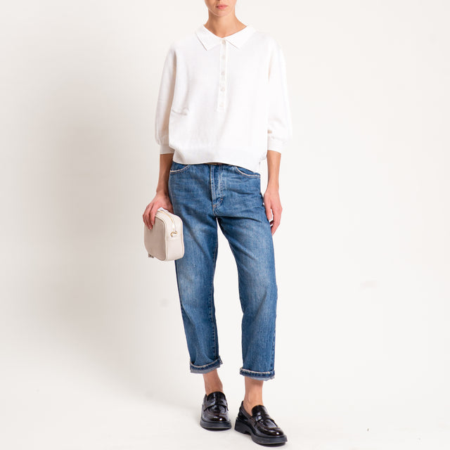 Motel-Maglia 100 % lana collo polo - burro