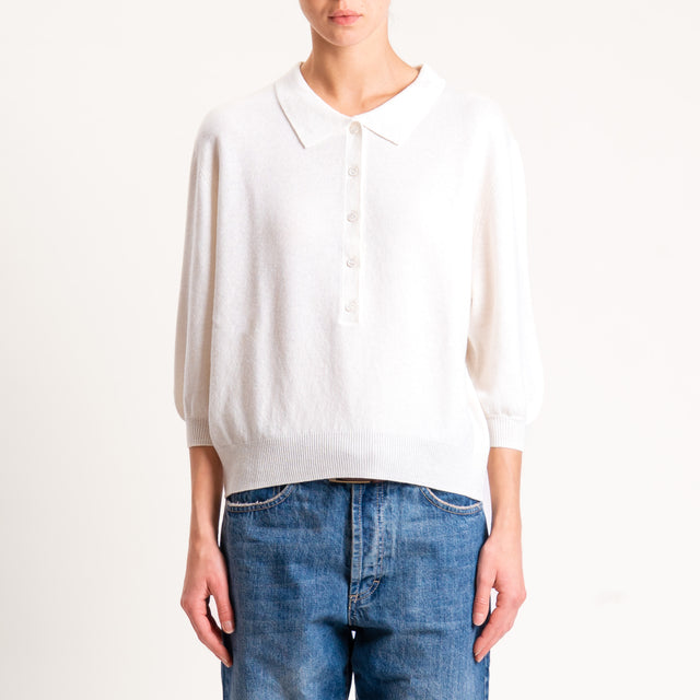 Motel-Maglia 100 % lana collo polo - burro