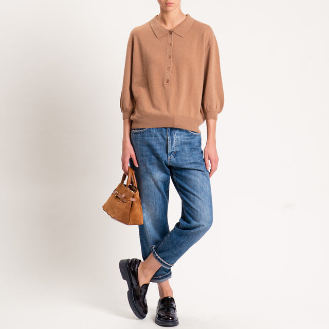 Motel-Maglia 100 % lana collo polo - camel