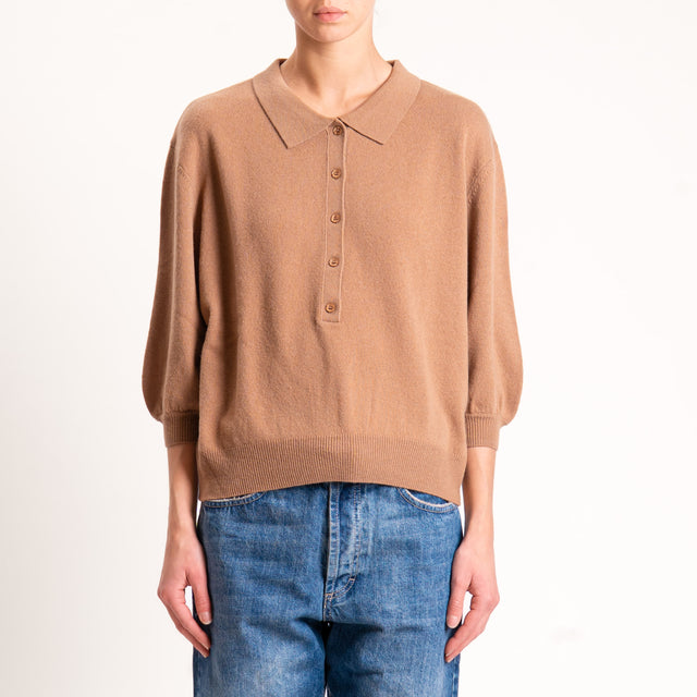 Motel-Maglia 100 % lana collo polo - camel
