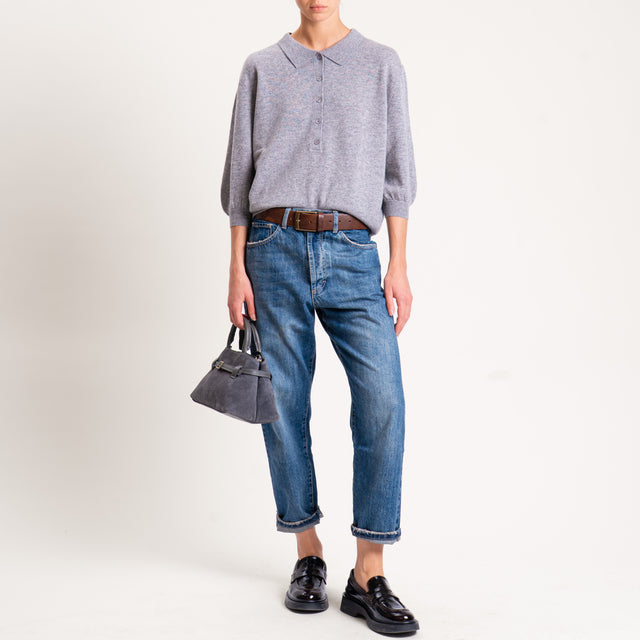 Motel-Maglia 100 % lana collo polo - grigio melange