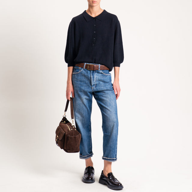 Motel-Maglia 100 % lana collo polo - nero