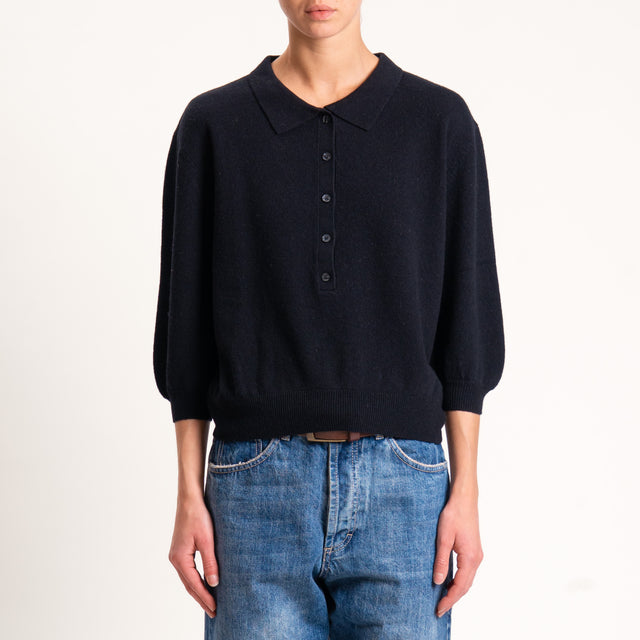 Motel-Maglia 100 % lana collo polo - nero