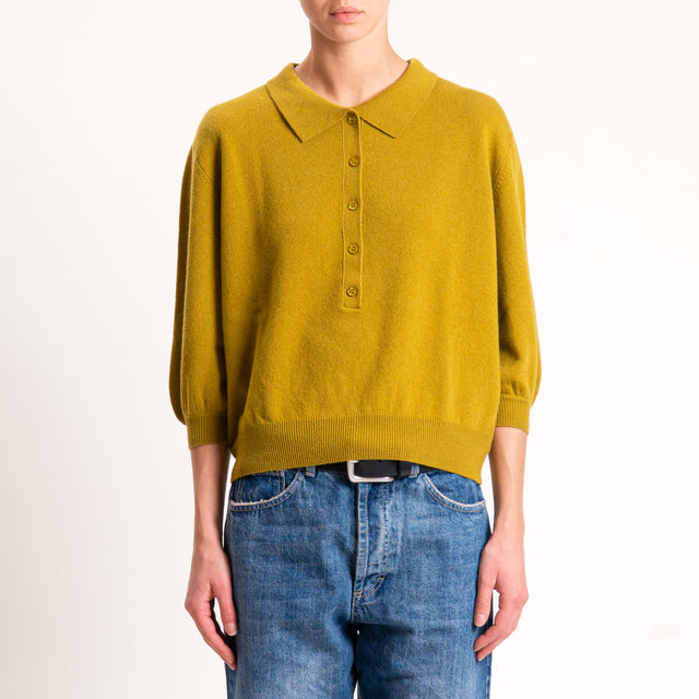 Motel-Maglia 100 % lana collo polo - olio