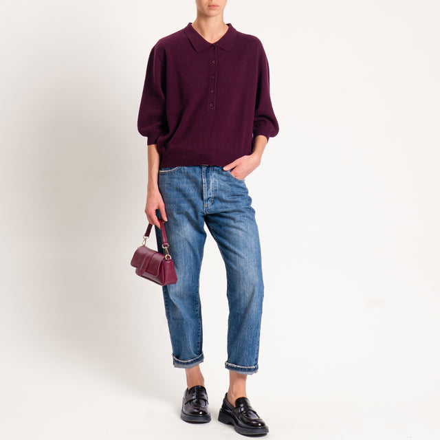 Motel-Maglia 100 % lana collo polo - vino