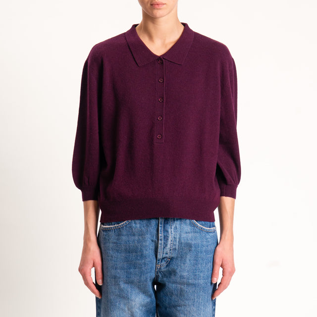 Motel-Maglia 100 % lana collo polo - vino
