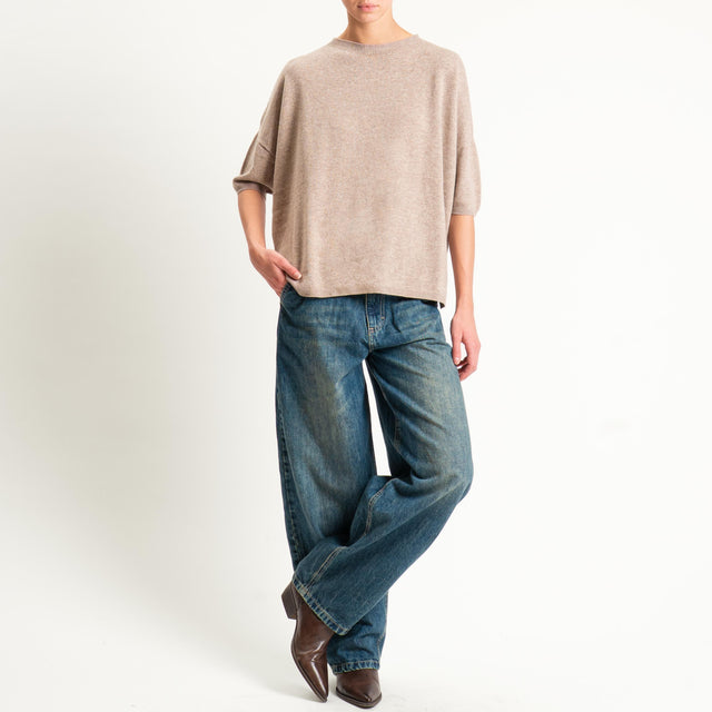 Motel-Maglia 100% LANA spacchi laterali - beige melange