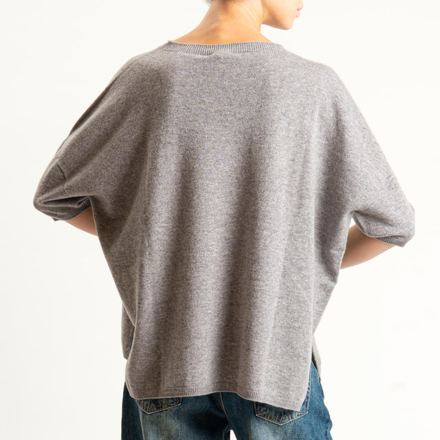 Motel-Maglia 100% LANA spacchi laterali - grigio melange