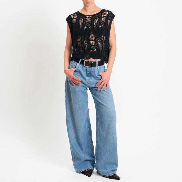 Motel-Top in crochet - nero