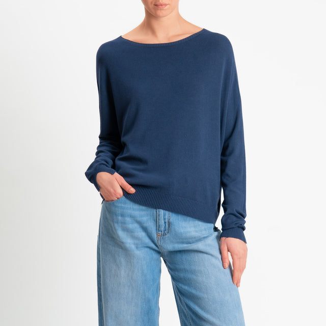 Motel-Maglia girocollo spacchi laterali - blu